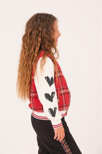 Genç Kız Çocuk Ekose Desenli Kolej Ceket - Kırmızı