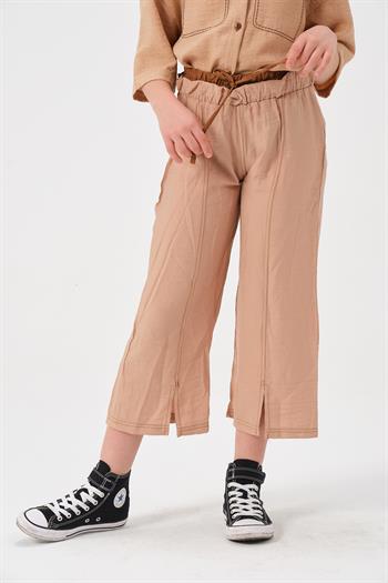 Genç Kız Çocuk Kemer Garnili Kapri Boy Pantolon