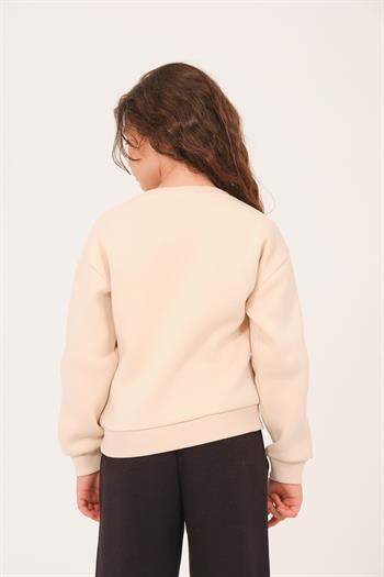 Genç Kız Çocuk Nakış Detaylı Sweatshirt - Ekru