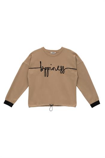 Genç Kız Çocuk Nakış Detaylı Sweatshirt - Bej