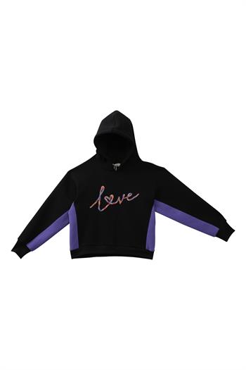 Genç Kız Çocuk Nakış Detaylı Sweatshirt - Siyah