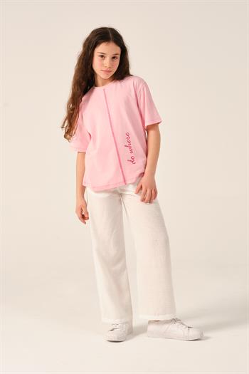 Genç Kız Çocuk Ön ve Arka Yazı Baskılı T-shirt