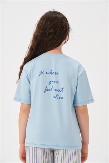 Genç Kız Çocuk Ön ve Arka Yazı Baskılı T-shirt