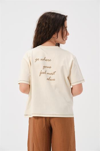 Genç Kız Çocuk Ön ve Arka Yazı Baskılı T-shirt