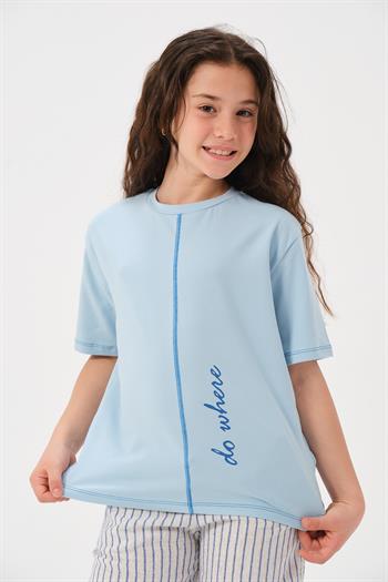 Genç Kız Çocuk Ön ve Arka Yazı Baskılı T-shirt