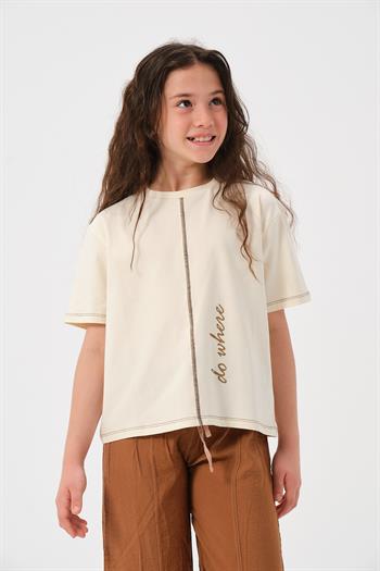 Genç Kız Çocuk Ön ve Arka Yazı Baskılı T-shirt