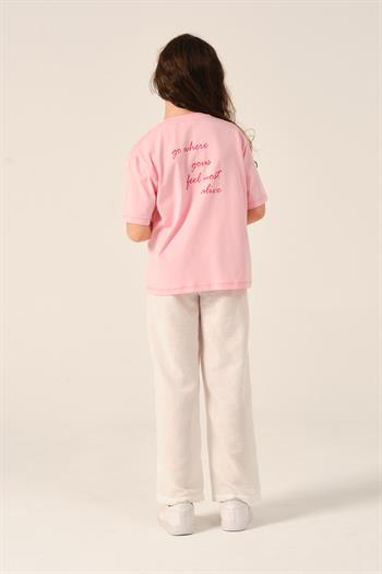 Genç Kız Çocuk Ön ve Arka Yazı Baskılı T-shirt