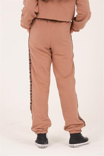 Genç Kız Çocuk Şerit Detaylı Eşofman Altı - Vizon