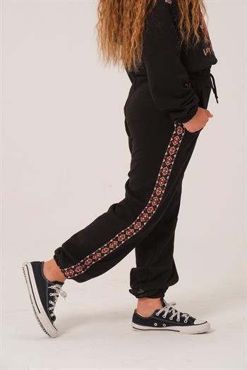 Genç Kız Çocuk Şerit Detaylı Eşofman Altı - Siyah