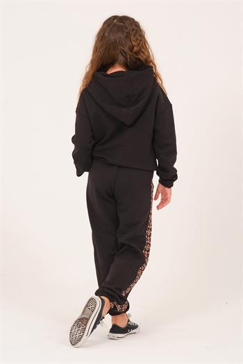 Genç Kız Çocuk Şerit Detaylı Eşofman Altı - Siyah