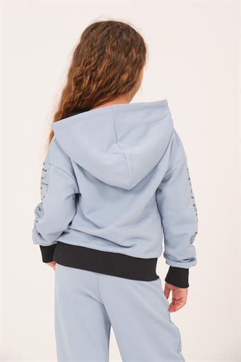 Genç Kız Çocuk Yazı Baskılı Kapüşonlu Sweatshirt - Bebek Mavisi