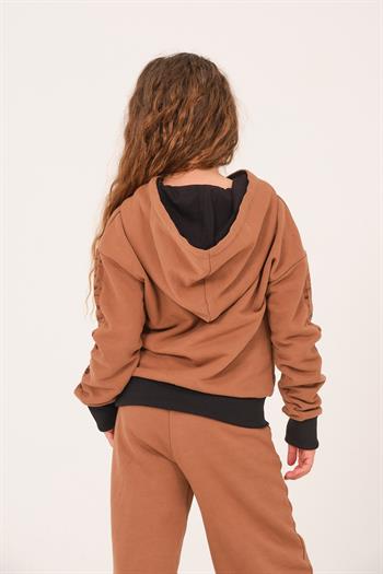 Genç Kız Çocuk Yazı Baskılı Kapüşonlu Sweatshirt - K Vizon