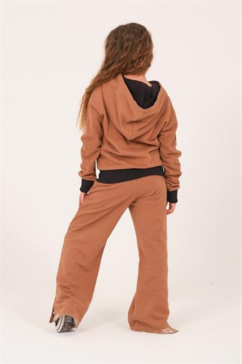 Genç Kız Çocuk Yazı Baskılı Kapüşonlu Sweatshirt - K Vizon