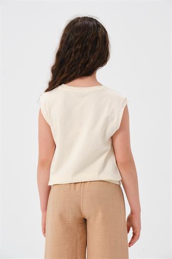 Genç Kız Çocuk Yazı Baskılı Kolsuz T-shirt