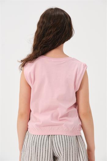 Genç Kız Çocuk Yazı Baskılı Kolsuz T-shirt