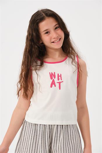Genç Kız Çocuk Yazı Baskılı Kolsuz T-shirt