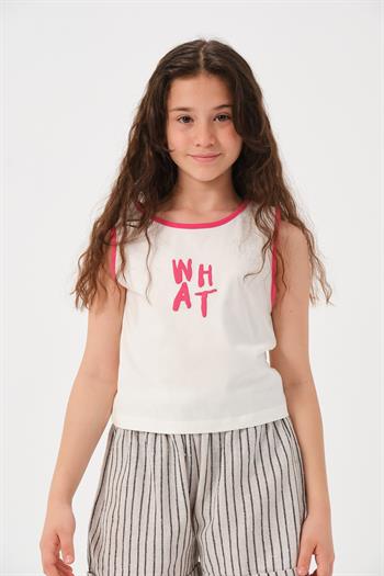 Genç Kız Çocuk Yazı Baskılı Kolsuz T-shirt