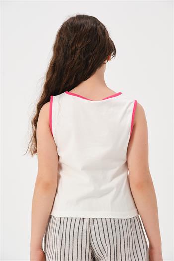 Genç Kız Çocuk Yazı Baskılı Kolsuz T-shirt