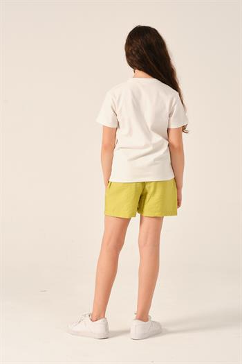 Genç Kız Çocuk Zincir Kolye Detaylı Baskılı T-shirt