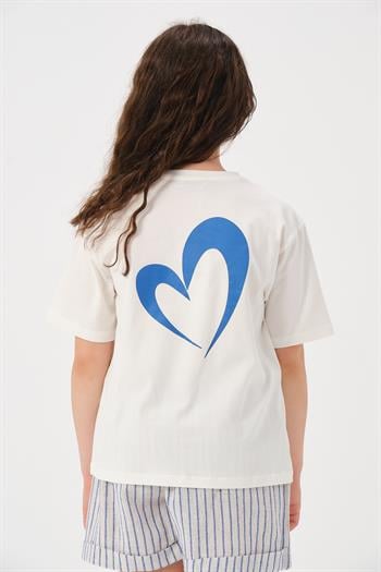 Genç Kız Çocuk Zincir Kolye Detaylı Baskılı T-shirt