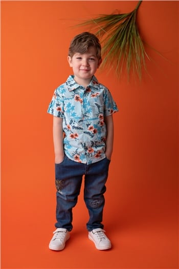 Erkek Bebek Oranj Hawaii Gömlek (9ay-4yaş)