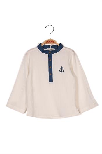 Erkek Bebek Hakim Yaka Düğmeli Şile Bezi Gömlek