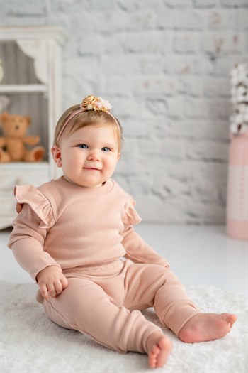 Gots Sertifikalı %100 Organik Pamuk Fırfırlı Sweatshirt ve Pantolon Takım (0-4yaş)