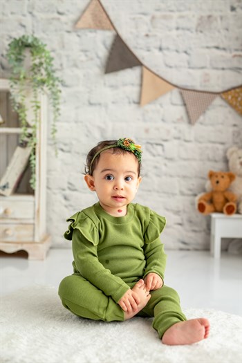 Gots Sertifikalı %100 Organik Pamuk Fırfırlı Sweatshirt ve Pantolon Takım (0-4yaş)