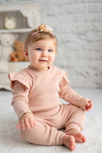 Gots Sertifikalı %100 Organik Pamuk Fırfırlı Sweatshirt ve Pantolon Takım (0-4yaş)