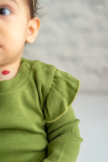 Gots Sertifikalı %100 Organik Pamuk Fırfırlı Sweatshirt ve Pantolon Takım (0-4yaş)