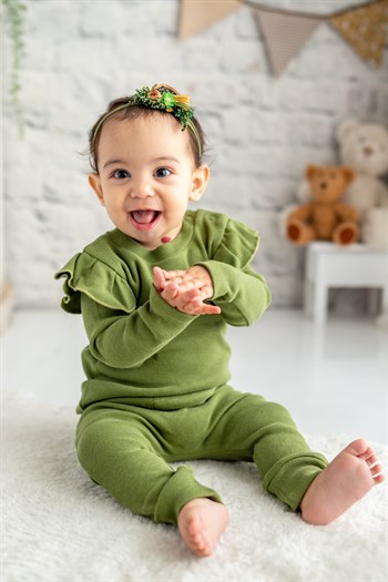 Gots Sertifikalı %100 Organik Pamuk Fırfırlı Sweatshirt ve Pantolon Takım (0-4yaş)