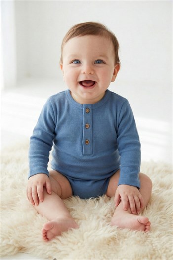 Gots Sertifikalı %100 Organik Pamuk Önden Düğmeli Bebek Body (0-4yaş)