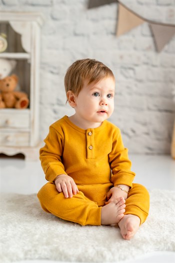 Gots Sertifikalı %100 Organik Pamuk Yakası Düğmeli Tulum (0-24ay)