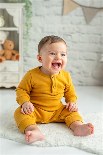 Gots Sertifikalı %100 Organik Pamuk Yakası Düğmeli Tulum (0-24ay)