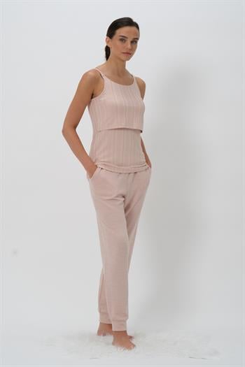 Kadın Askılı Emzirme Bluz Hamile Pijama Takımı - Pudra