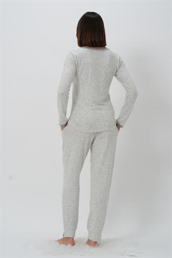 Kadın Biyeli Düğmeli Pijama Takımı - Ekru