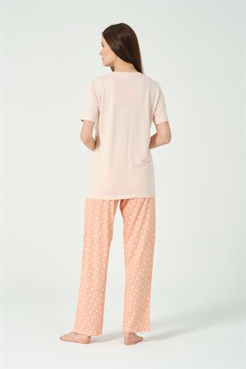 Kadın Çiçek Baskılı Kısa Kollu Pijama Takımı