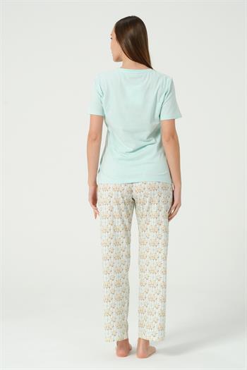 Kadın Çizgili Desenli Kısa Kollu Pijama Takımı