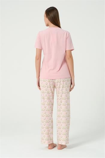 Kadın Çizgili Desenli Kısa Kollu Pijama Takımı