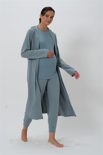 Kadın Kapüşonlu Sabahlık - Buz Mavisi