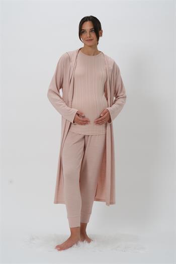 Kadın Kapüşonlu Sabahlık - Pudra