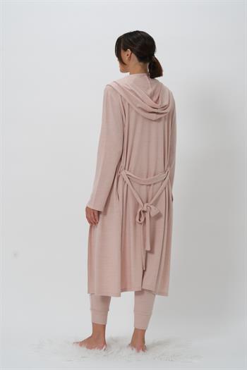 Kadın Kapüşonlu Sabahlık - Pudra