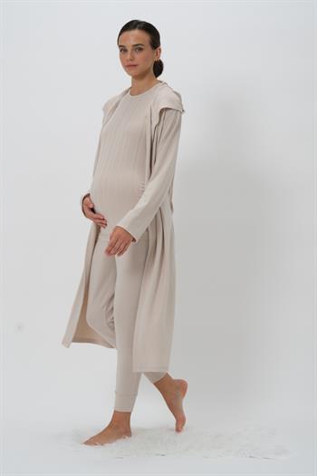 Kadın Kapüşonlu Sabahlık - Taş Rengi