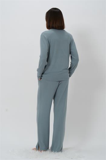 Kadın Kruvaze Yaka Pijama Takımı - Buz Mavisi