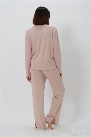 Kadın Kruvaze Yaka Pijama Takımı - Pudra