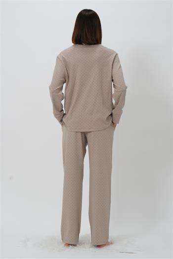 Kadın Puantiyeli Hakim Yaka Pijama Takımı - Vizon