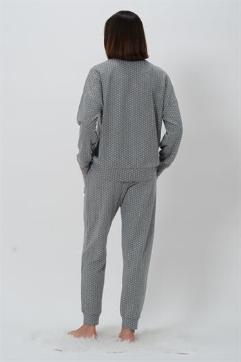 Kadın Puantiyeli V Yaka Pijama Takımı - Ekru