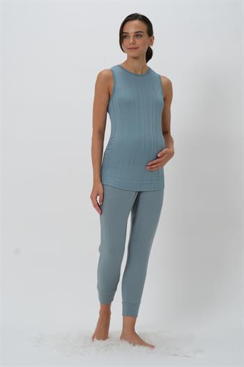Kadın Sıfır Kol Bluz Hamile Pijama Takımı - Buz Mavisi