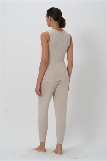 Kadın Sıfır Kol Bluz Hamile Pijama Takımı - Taş Rengi