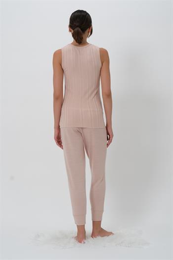 Kadın Sıfır Kol Bluz Hamile Pijama Takımı - Pudra